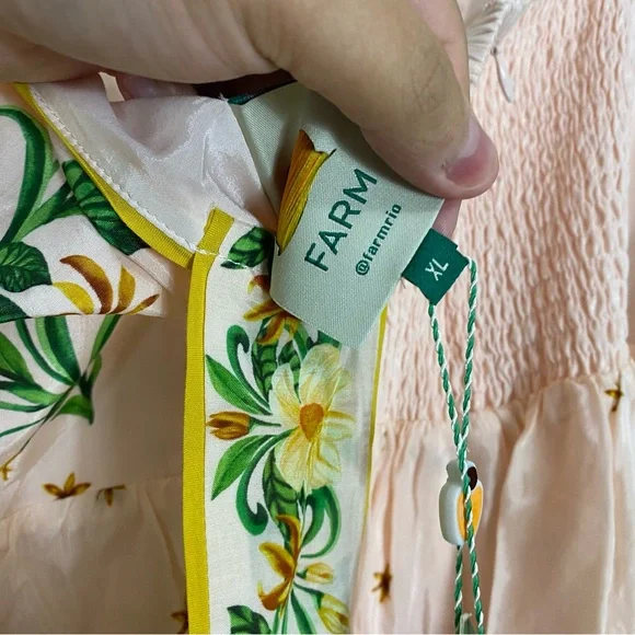 FARM Rio Pink Botanical Beauty Shoulder Bow Lace Up Midi‎ Dress Floral XL - Picture 5 of 6